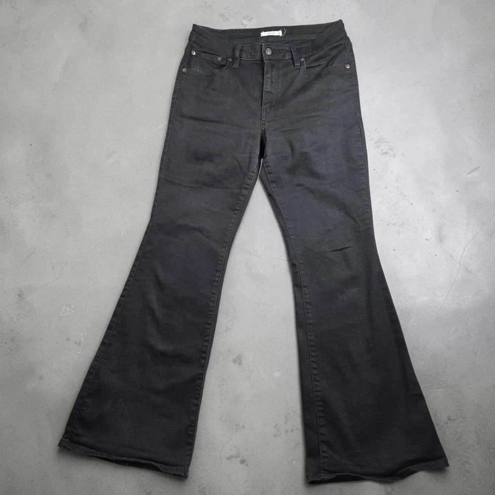 Levis 726 High Rise Flare Jeans Womens 32 Black Bell Bottoms Stretch Denim Retro